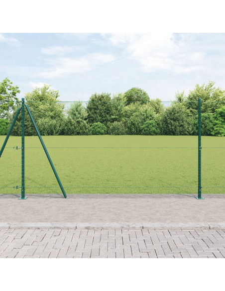Recinzione Esagonale  Verde 1,2x100 m Acciaio, Pali per Recinzione  con Piastre di Base 13 pz Ø32mm 68,5cm Acciaio Galvanizzato