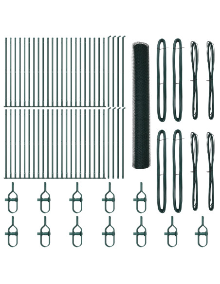 Recinzione Esagonale  Verde 1,2x100 m Acciaio, Pali per Recinzione  con Piastre di Base 13 pz Ø32mm 68,5cm Acciaio Galvanizzato