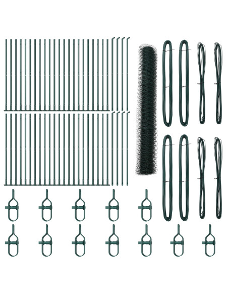 Recinzione Esagonale  Verde 1,2x100 m Acciaio, Pali di Recinzione  con Piastra di Base 13 pz Ø32mm 68,5cm Acciaio Zincato
