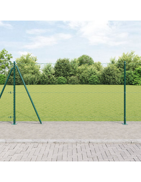 Recinzione esagonale  Verde 1,2x100 m Acciaio, Pali per Recinzione  con Piastra di Base 13 pcs Ø32mm 68,5cm Acciaio Zincato