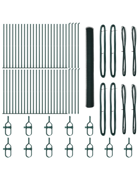 Recinto Esagonale  Verde 1.5x100 m Acciaio, Pali per Recinto  con Piastra di Base 13 pcs Ø32mm 83.5cm Acciaio Zincato