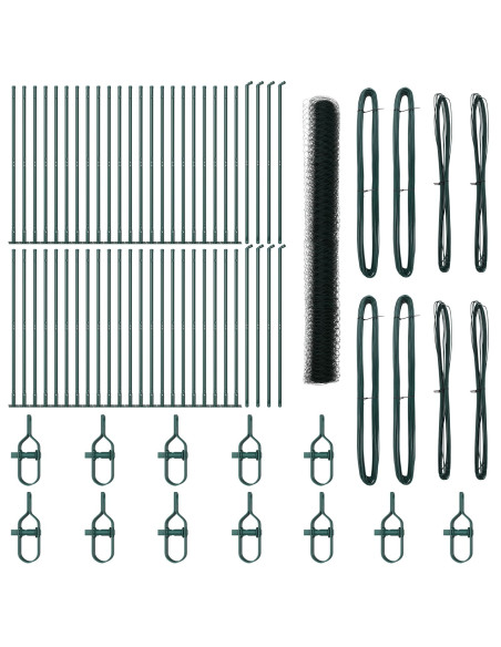 Recinzione Esagonale  Verde 1.5x100 m Acciaio, Posti per Recinzione  con Piastra di Base 13 pz Ø32mm 83.5cm Acciaio Zincato