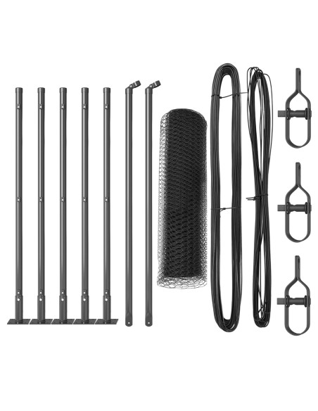 Recinzione Esagonale  Grigia 0,4x10 m in Acciaio, Pali di Recinzione  con Piastre di Base 7 pcs Ø32mm 50cm in Acciaio Zincato