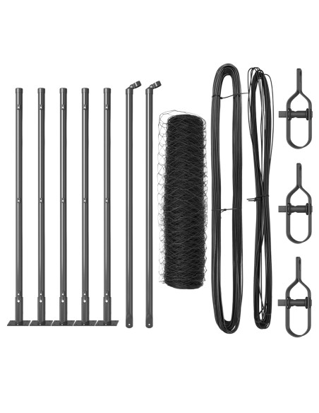 Recinzione Esagonale Grigia 0,4x10 m Acciaio,  Pali di Recinzione con Piastra di Base 7 pz Ø32mm 50cm Acciaio Galvanizzato