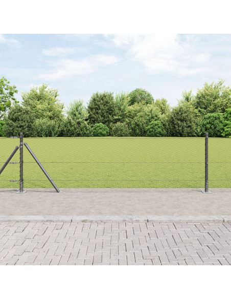Recinzione Esagonale  Grigia 0.6x10 m Acciaio, Pali di Recinzione  con Piastra di Base 7 pezzi Ø32mm 70cm Acciaio Galvanizzato
