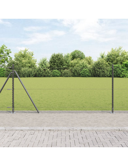 Recinzione Esagonale Grigia 0,8x10 m in Acciaio, Pali di Recinzione  con Piastra di Base 7 pz Ø32mm 90cm in Acciaio Zincato