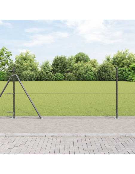 Recinzione esagonale  Grigia 0,8 x 10 m in acciaio, Pali per recinzione  con basi di supporto 7 pcs Ø32mm 90cm in acciaio zinca