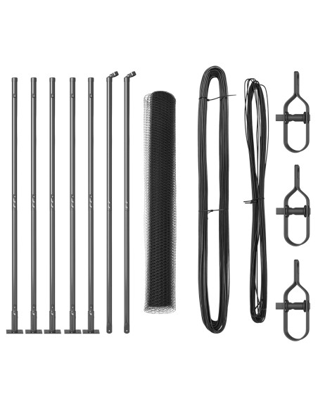 Recinzione esagonale  Grigia 0,8 x 10 m in acciaio, Pali per recinzione  con basi di supporto 7 pcs Ø32mm 90cm in acciaio zinca