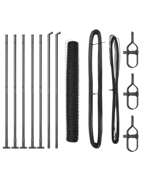 Recinzione Esagonale  Grigia 1x10 m Acciaio, Pali per Recinzione  con Piastra di Base 7 pcs Ø32mm 110cm Acciaio Zincato
