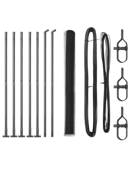 Recinto Esagonale  Grigio 1.4x10 m Acciaio, Pali per Recinzione  con Piastra di Base 7 pcs Ø32mm 78.5cm Acciaio Galvanizzato