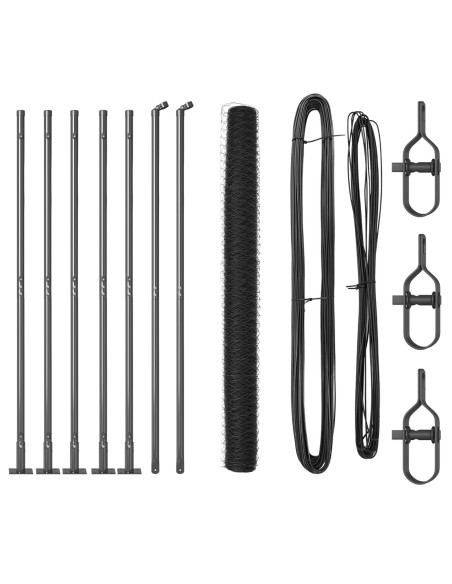 Recinzione Esagonale  Grigia 1,5x10 m in Acciaio, Pali per Recinzione  con Piastre di Base 7 pcs Ø32mm 83,5cm in Acciaio Zincat