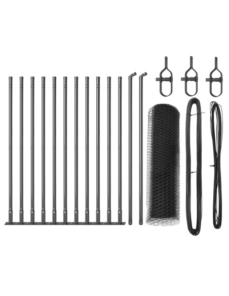 Recinzione Esagonale  Grigia 0.6x25 m Acciaio, Pali per Recinzione  con Piastra di Base 13 pz Ø32mm 70cm Acciaio Galvanizzato