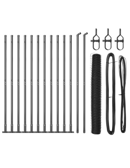 Recinzione Esagonale  Grigia 0.8x25 m Acciaio, Pali di Recinzione  con Piastra di Base 13 pcs Ø32mm 90cm Acciaio Galvanizzato
