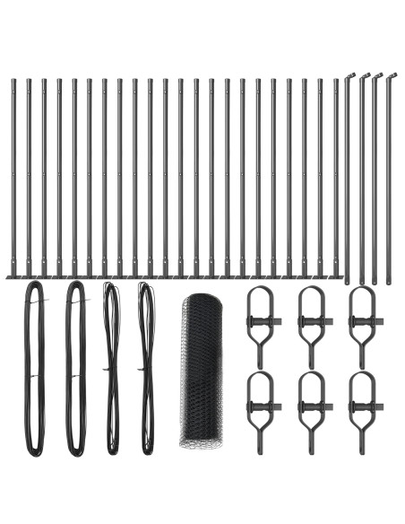 Recinzione Esagonale  Grigia 0,4x50 m Acciaio, Pali di Recinzione  con Piastrine di Base 13 pcs Ø32mm 50cm Acciaio Galvanizzato