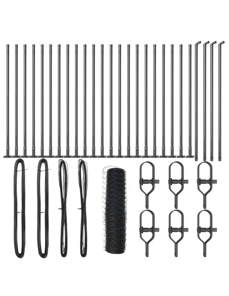 Recinzione Esagonale  Grigia 0.4x50 m Acciaio, Pali della recinzione  con piastre di base 13 pcs Ø32mm 50cm Acciaio Zincato