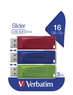 Verbatim Slider - Memoria USB - 3x16 GB, Blu, Rosso, Verde