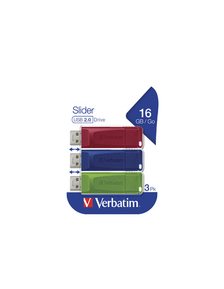 Verbatim Slider - Memoria USB - 3x16 GB, Blu, Rosso, Verde
