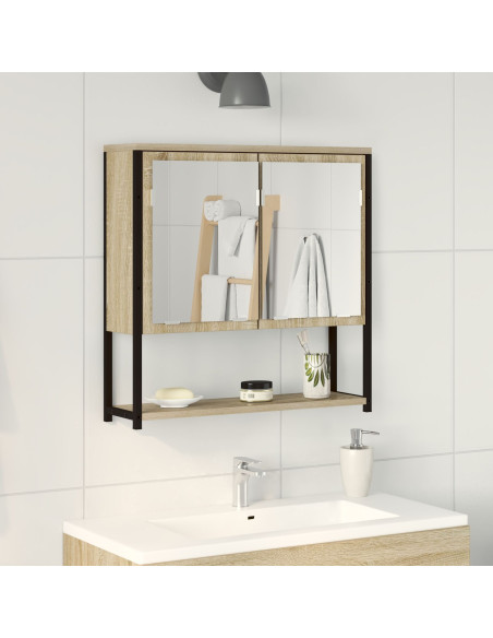 Mobiletto da Bagno con Specchiera  Rovere Sonoma 60x16x60 cm in Legno Ingegnerizzato