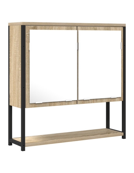 Mobiletto da Bagno con Specchiera  Rovere Sonoma 60x16x60 cm in Legno Ingegnerizzato