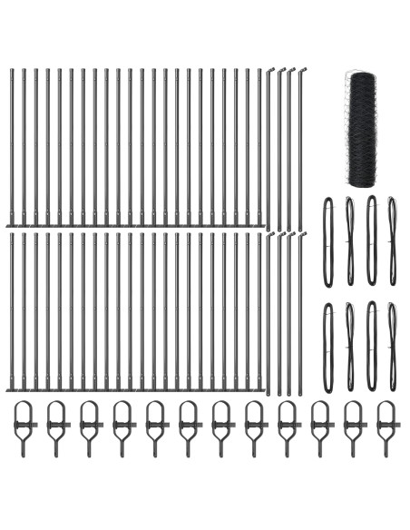 Recinzione Esagonale  Grigia 0.4x100 m Acciaio, Paletti Recinzione  con Piastrine Base 13 pcs Ø32mm 50cm Acciaio Zincato