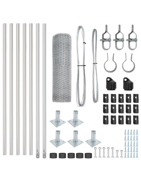 Recinzione Esagonale  0.5x10 m in Acciaio Zincato, Pali della recinzione  con basi 7 pcs Ø32mm 70cm in Acciaio Zincato