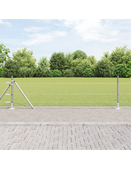 Recinzione Esagonale  0,5x10 m Acciaio Zincato, Pali per Recinzione  con Piattaforme di Base 7 pz Ø32mm 70cm Acciaio Zincato