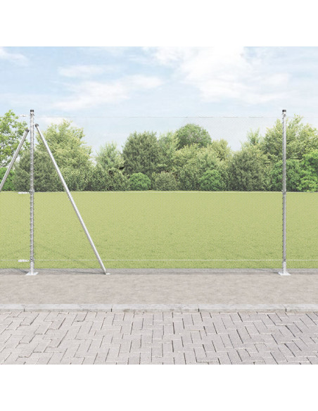 Recinzione Hexagon 1,4x10 m in Acciaio Zincato , Pali per Recinzione  con Piastra di Base 7 pz Ø32mm 78,5cm in Acciaio Zincato
