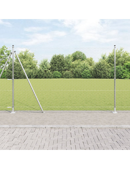Recinzione Esagonale  1.4x10 m Acciaio Zincato, Pali di Recinzione  con Piastra di Base 7 pz Ø32mm 78.5cm Acciaio Zincato