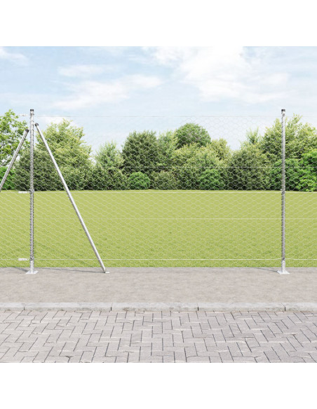 Recinzione Esagonale  1.4x10 m Acciaio Zincato, Pali per Recinzione  con Base 7 pcs Ø32mm 78,5cm Acciaio Zincato