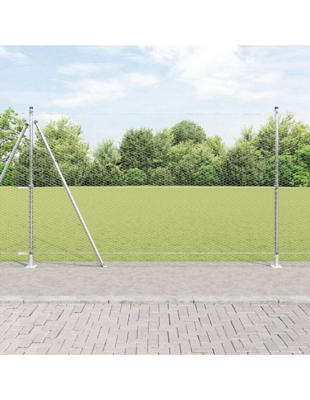 Recinzione Esagonale 1.5x10 m Acciaio Zincato, Posti per Recinzione  con Piastre di Base 7 pz Ø32mm 83.5cm Acciaio Zincato