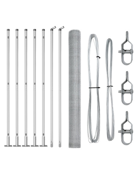 Recinzione Esagonale  1.6x10 m Acciaio Zincato, Pali per Recinzione  con Piastra di Base 7 pcs Ø32mm 88,5cm Acciaio Zincato