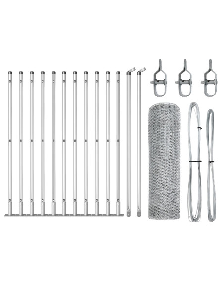 Recinzione Esagonale  0,6x25 m Acciaio Zincato, Pali di Recinzione  con Piastra di Base 13 pz Ø32mm 70cm Acciaio Zincato