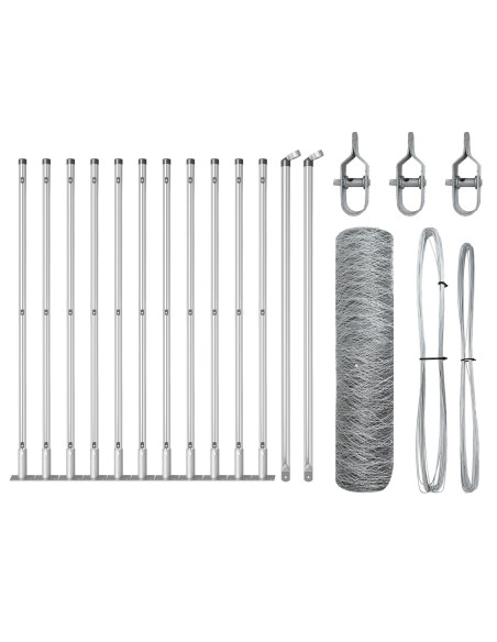 Recinzione Esagonale  0.6x25 m in Acciaio Galvanizzato, Pali di Recinzione  con Piastra di Base 13 pz Ø32mm 70cm Acciaio Galvan