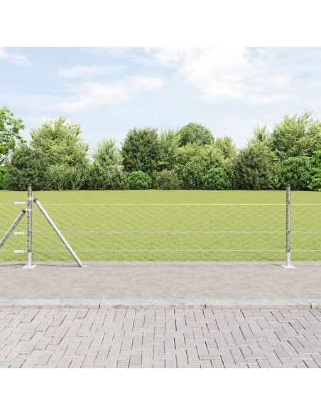 Recinto Hexagon 0.4x50 m in Acciaio Zincato, Pali per Recinzione  con Piastra di Base 13 pcs Ø32mm 50cm in Acciaio Zincato