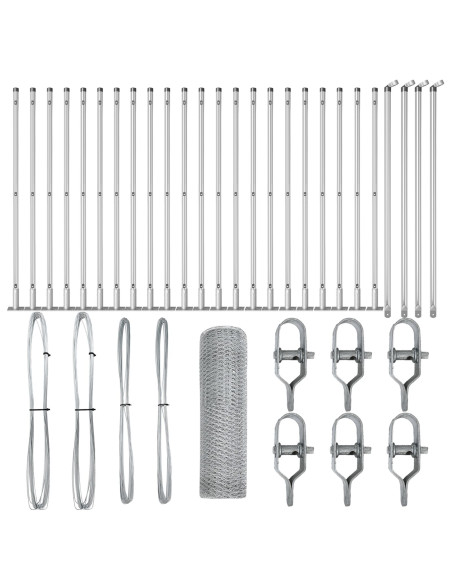 Recinzione esagonale  0,6x50 m in acciaio zincato, Pali di recinzione  con piastre di base 13 pcs Ø32mm 70cm in acciaio zincato