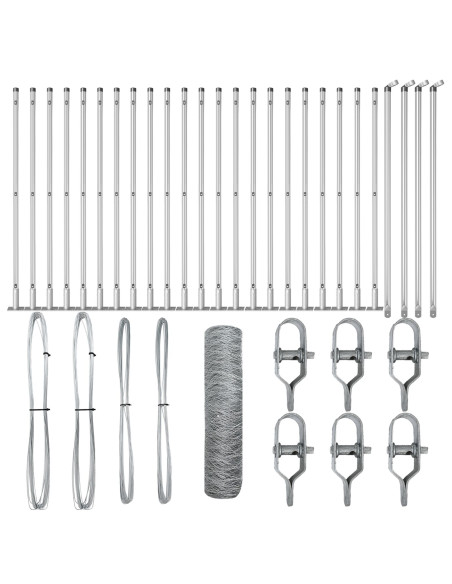 Recinzione esagonale  0.6x50 m in acciaio zincato, Pali di recinzione  con piastre di base 13 pcs Ø32mm 70cm in acciaio zincato