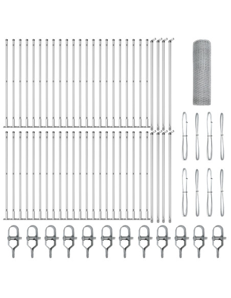 Recinzione esagonale  1x100 m Acciaio zincato, Pali per recinzione  con piastre di base 13 pcs Ø32mm 110cm Acciaio zincato