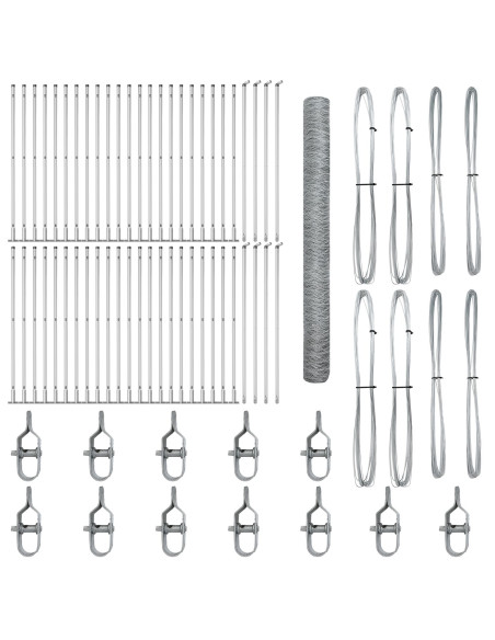 Recinzione Esagonale 1.6 x 100 m Acciaio Zincato,  Pali per Recinzione con Piastra di Base 13 pz Ø32mm 88.5cm Acciaio Zincato