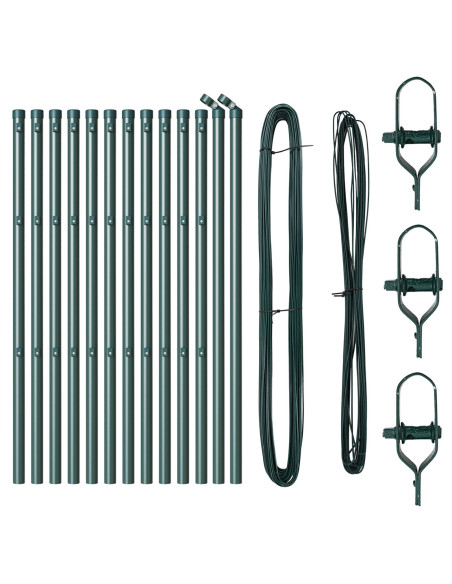Pali della recinzione  13 pz Verde Ø32 mm 100 cm Acciaio zincato