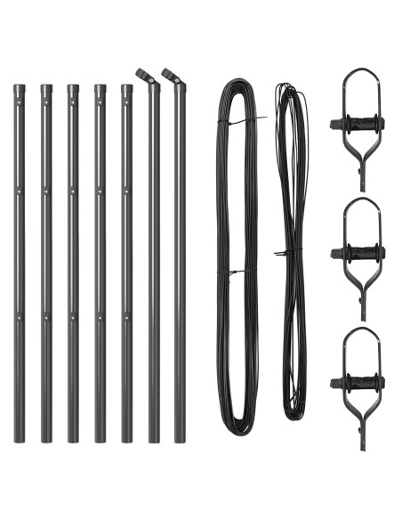 Posti di Recinzione  7 pz Grigio Ø32 mm 100 cm Acciaio Galvanizzato