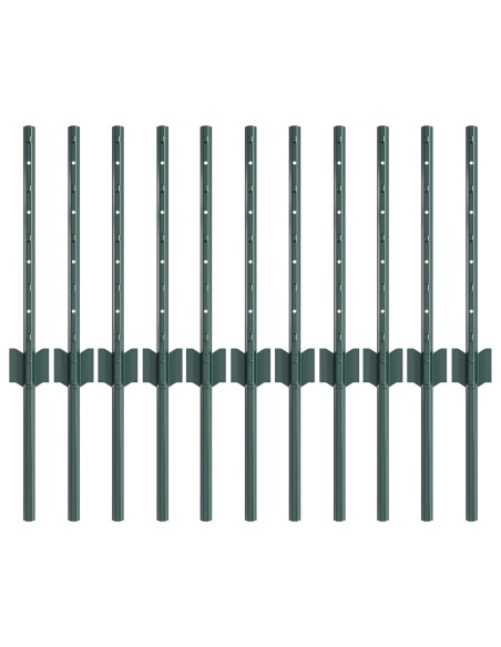 Pali per Recinzione 11 pcs Canale a U Verde 40 cm Acciaio