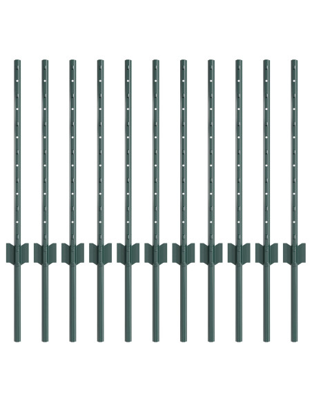 Pali di Recinzione 11 pcs Canale a U Verde 60 cm Acciaio
