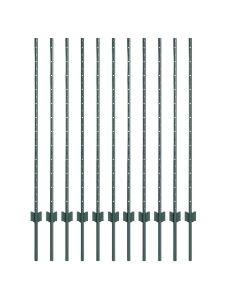 Pali per Recinzione 11 pz Canale a U Verde 120 cm Acciaio