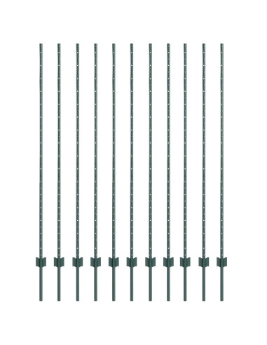 Palo della recinzione 11 pcs Verde 150 cm Acciaio