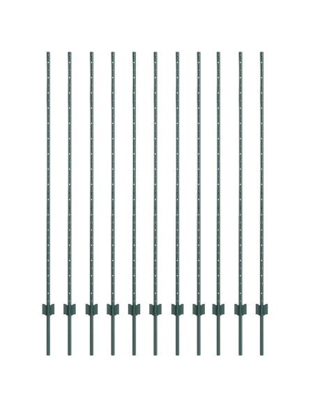 Palo della recinzione 11 pcs Verde 160 cm Acciaio