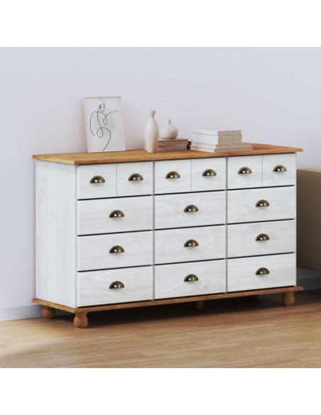 Cassettiera "ASKIM" Bianca 79x40x133.5 cm Legno Massello Pino