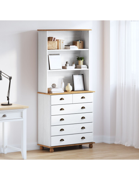 Vetrina  “ASKIM” Bianca 91x40x199.5 cm Legno Massello di Pino, Vetrina  "ASKIM" Bianca 91x30x104 cm Legno Massello di Pino, 