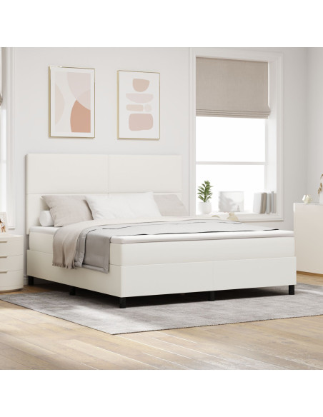 Letto Box Spring con Materasso Crema in Tessuto a Coste