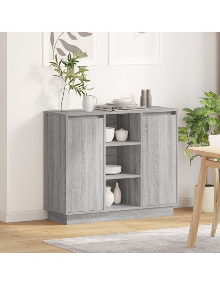 Sideboard con LED Grigio Sonoma 90x32x75 cm in Legno Ingengnerizzato