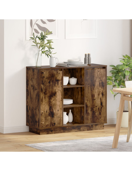 Credenza con LED Rovere Affumicato 90x32x75 cm Legno Compresso